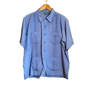 Tropi-Cool blue embroidered‎ short sleeve button down shirt